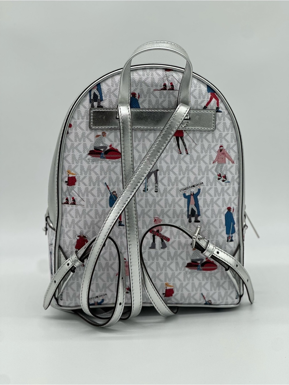 Michael Kors White Logo Print Mini Backpack with Multicolor Figures - Picture 4 of 11